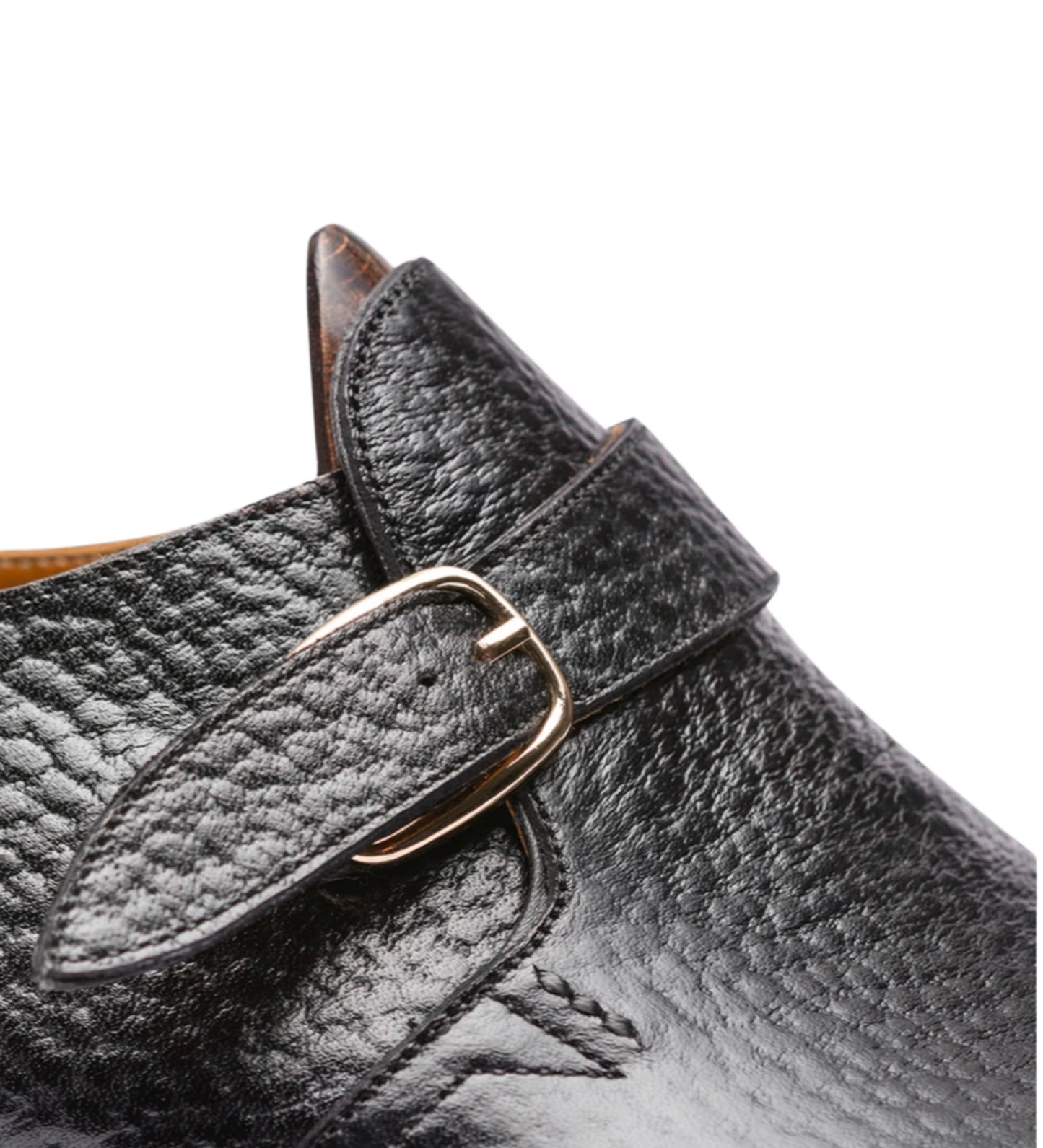 BLACK GRAIN LEATHER SINGLE MONK STRAP SHOES