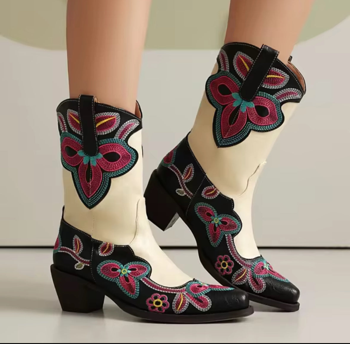 Women's Mid-calf Embroidered Boots