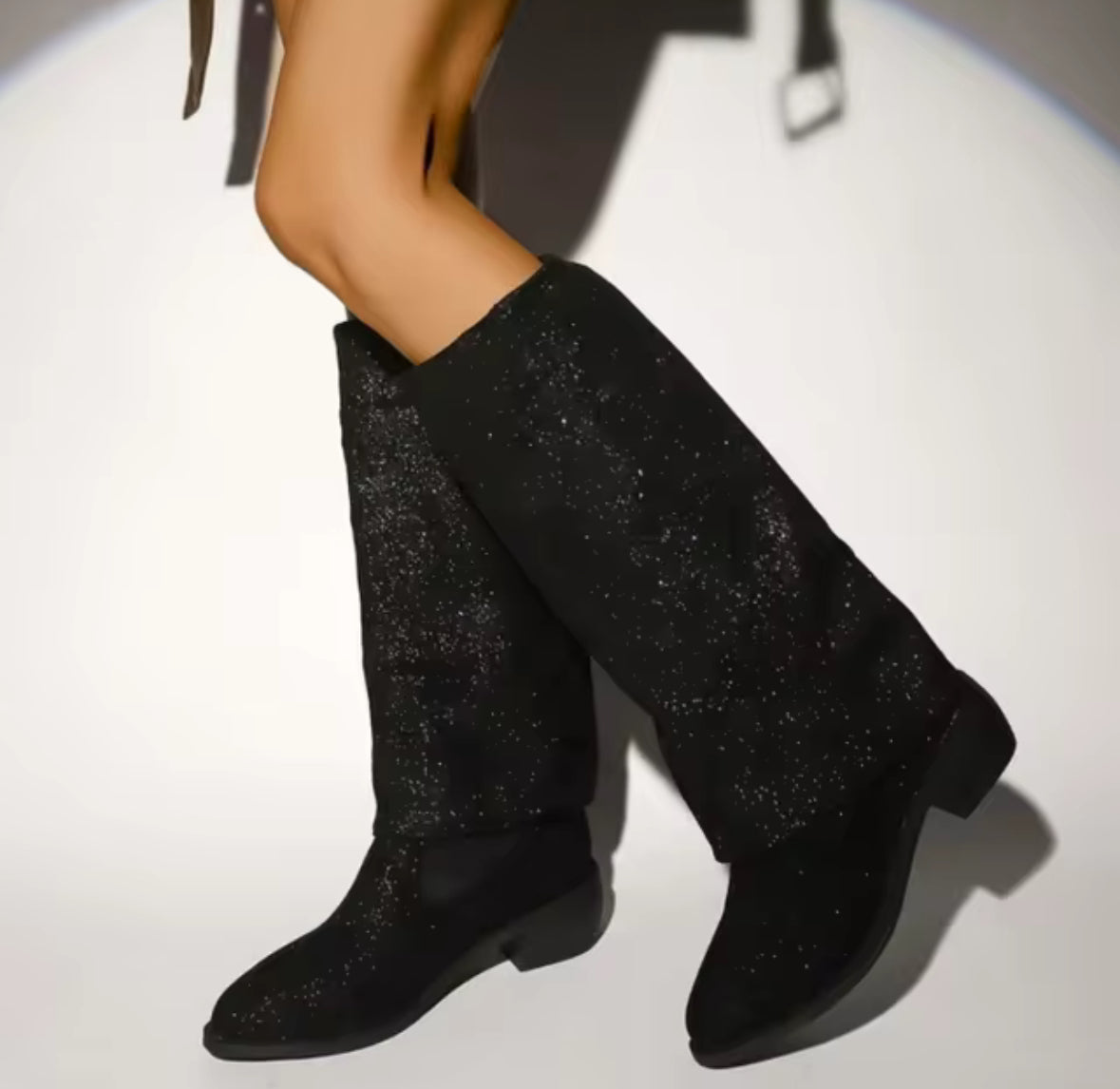 Pointed Sequin Cloth Design Women's Boots