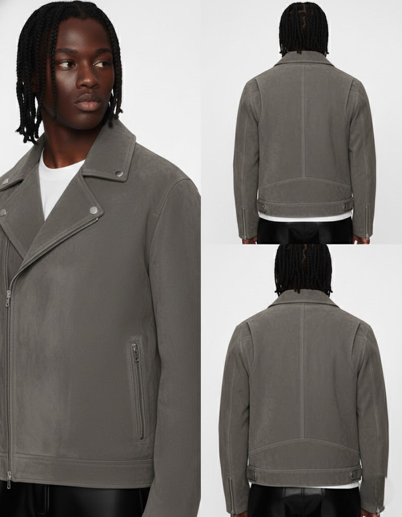 Gray Suede Biker Jacket