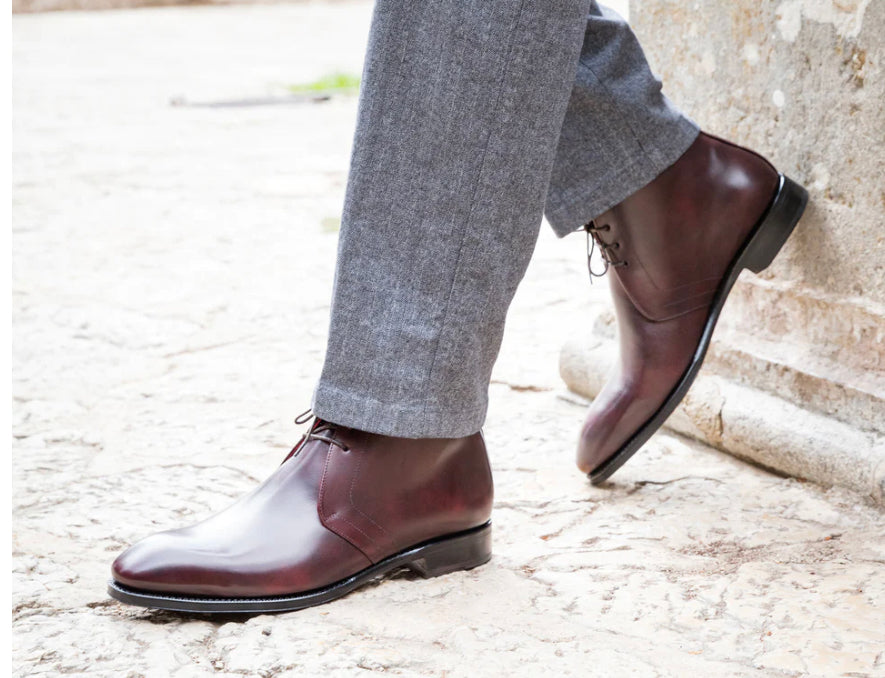 Burgundy calf leather Chukka boots