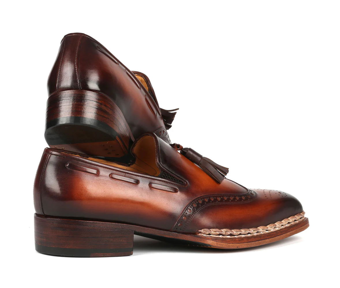 Brown norwegian stitch tassels loafers