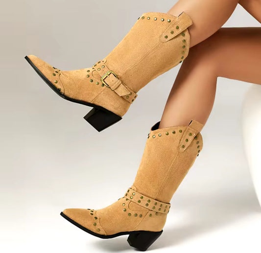 Suede leathers low heel women boots