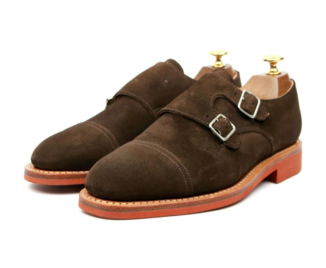 Suede leather double Monk Strap Shoes