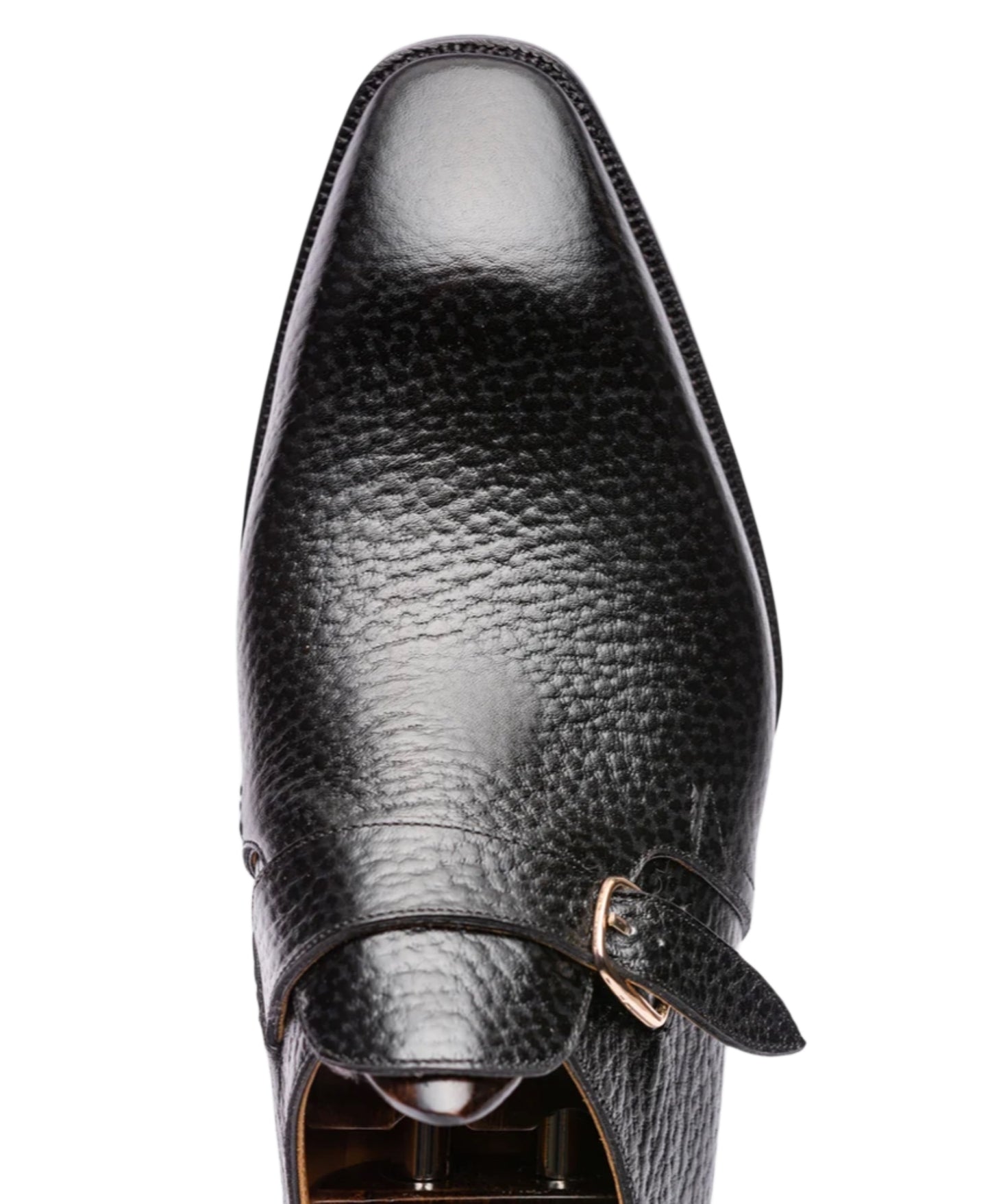 BLACK GRAIN LEATHER SINGLE MONK STRAP SHOES