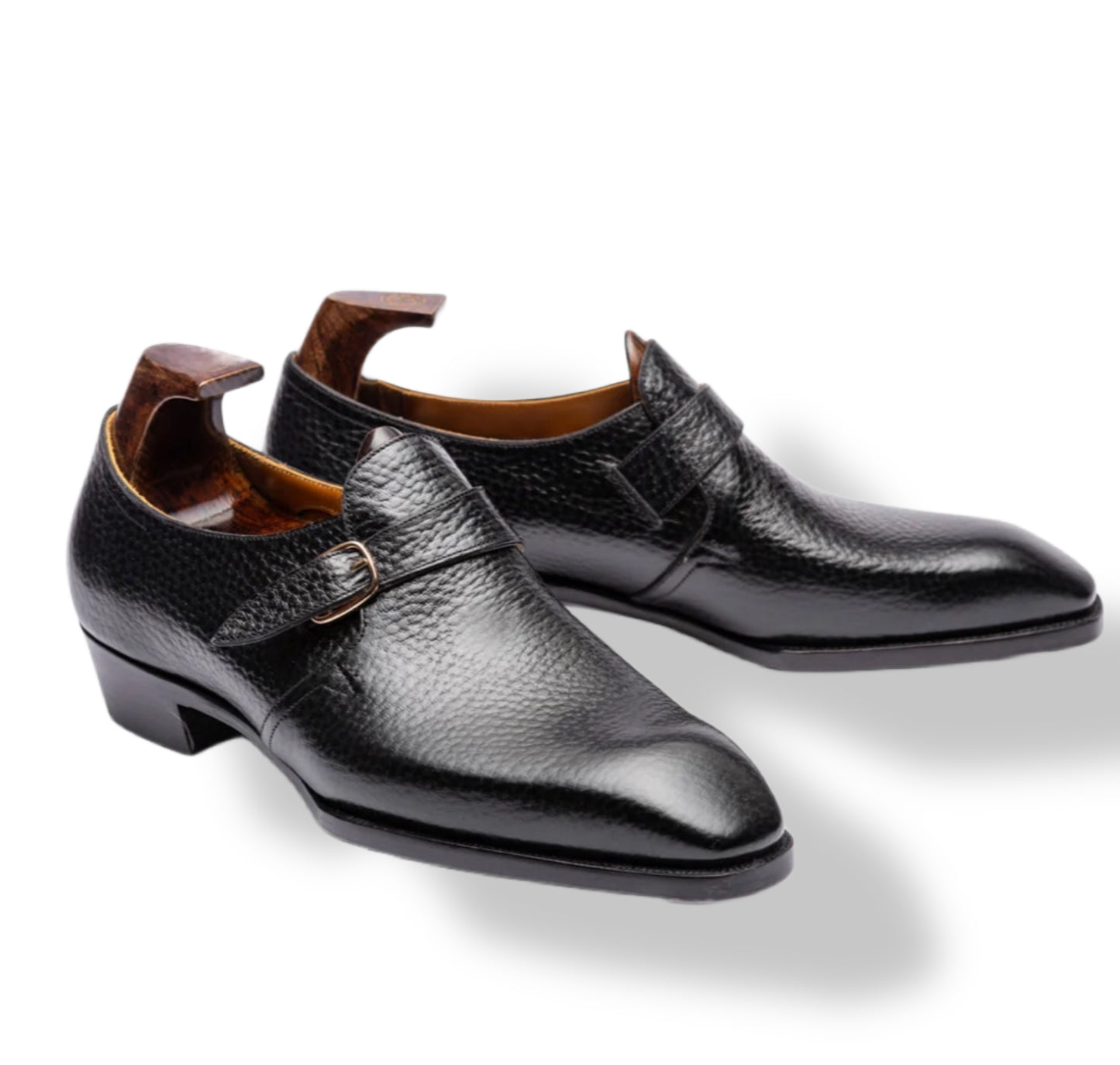 BLACK GRAIN LEATHER SINGLE MONK STRAP SHOES