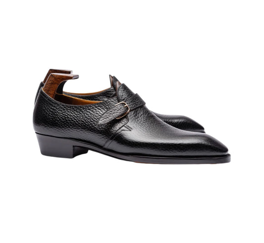 BLACK GRAIN LEATHER SINGLE MONK STRAP SHOES