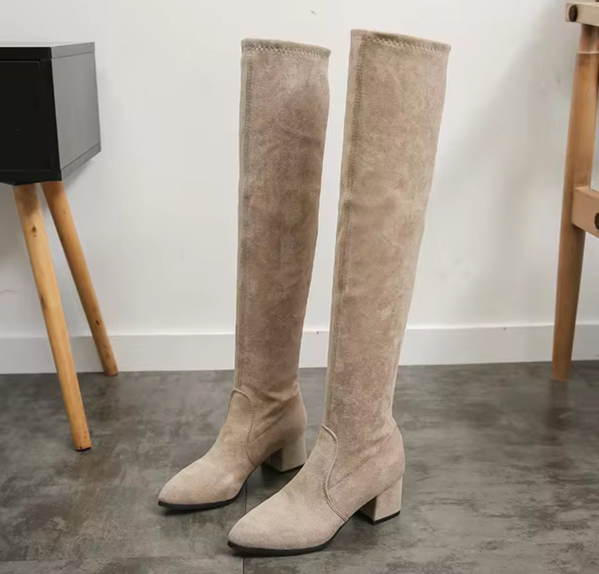 Women knee boots suede leather