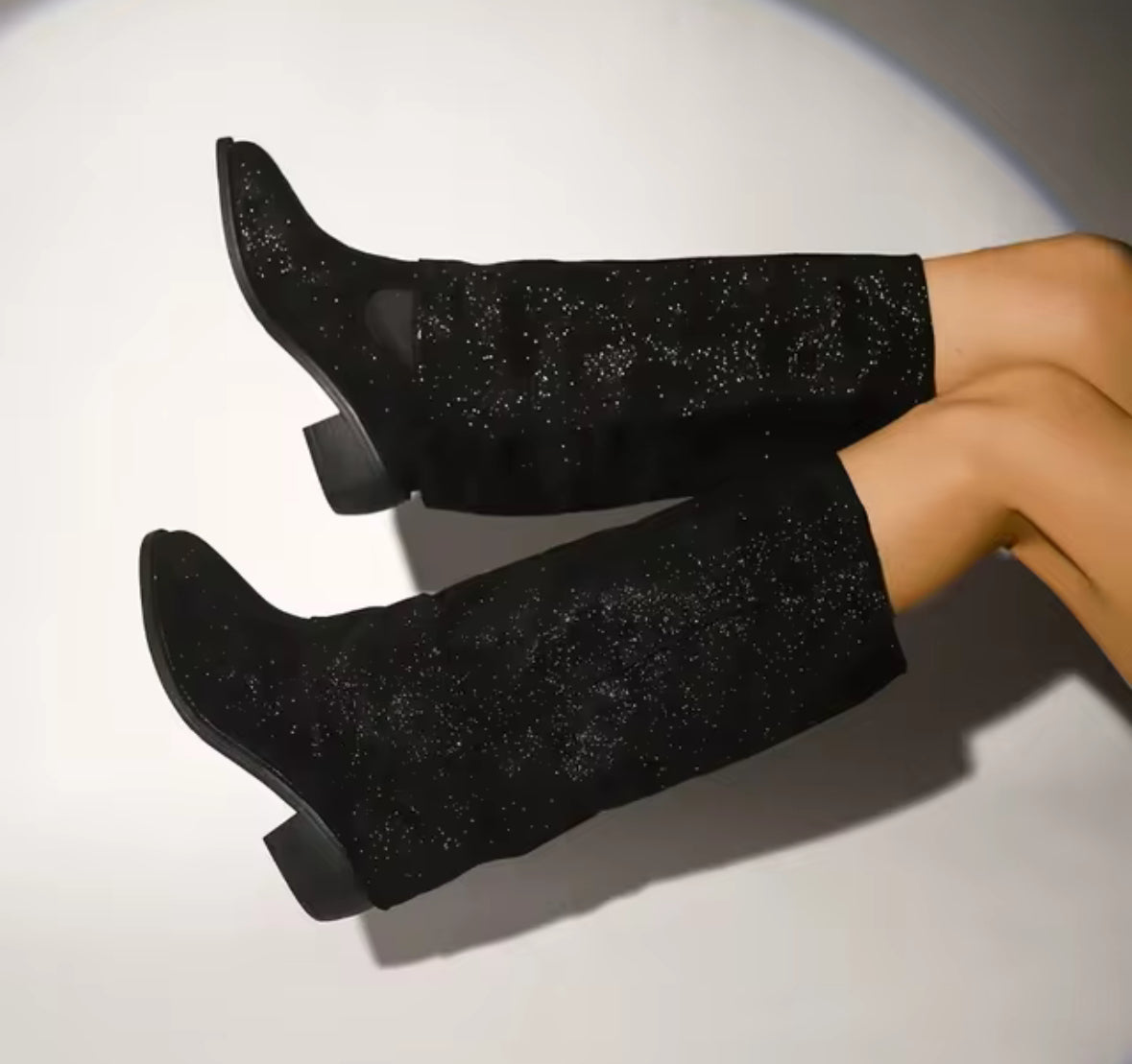 Pointed Sequin Cloth Design Women's  Boots