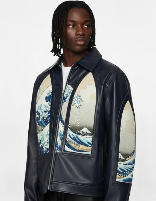 The Great Wave Leather Rider Jacket (Hokusai Edition)