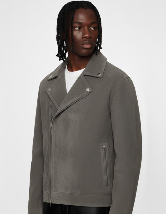 Gray Suede Biker Jacket