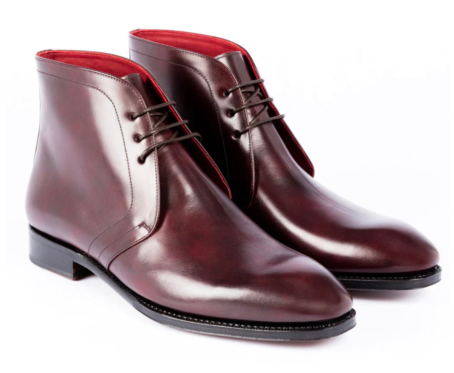 Burgundy calf leather Chukka boots