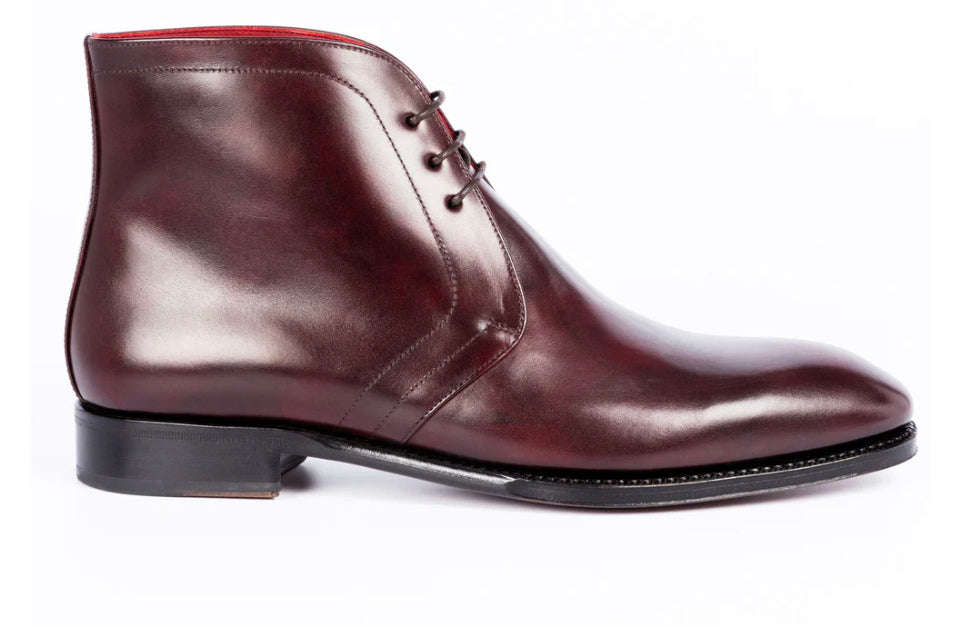 Burgundy calf leather Chukka boots
