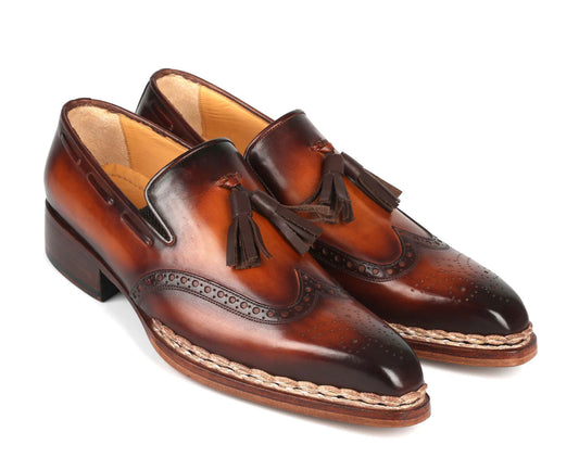 Brown norwegian stitch tassels loafers