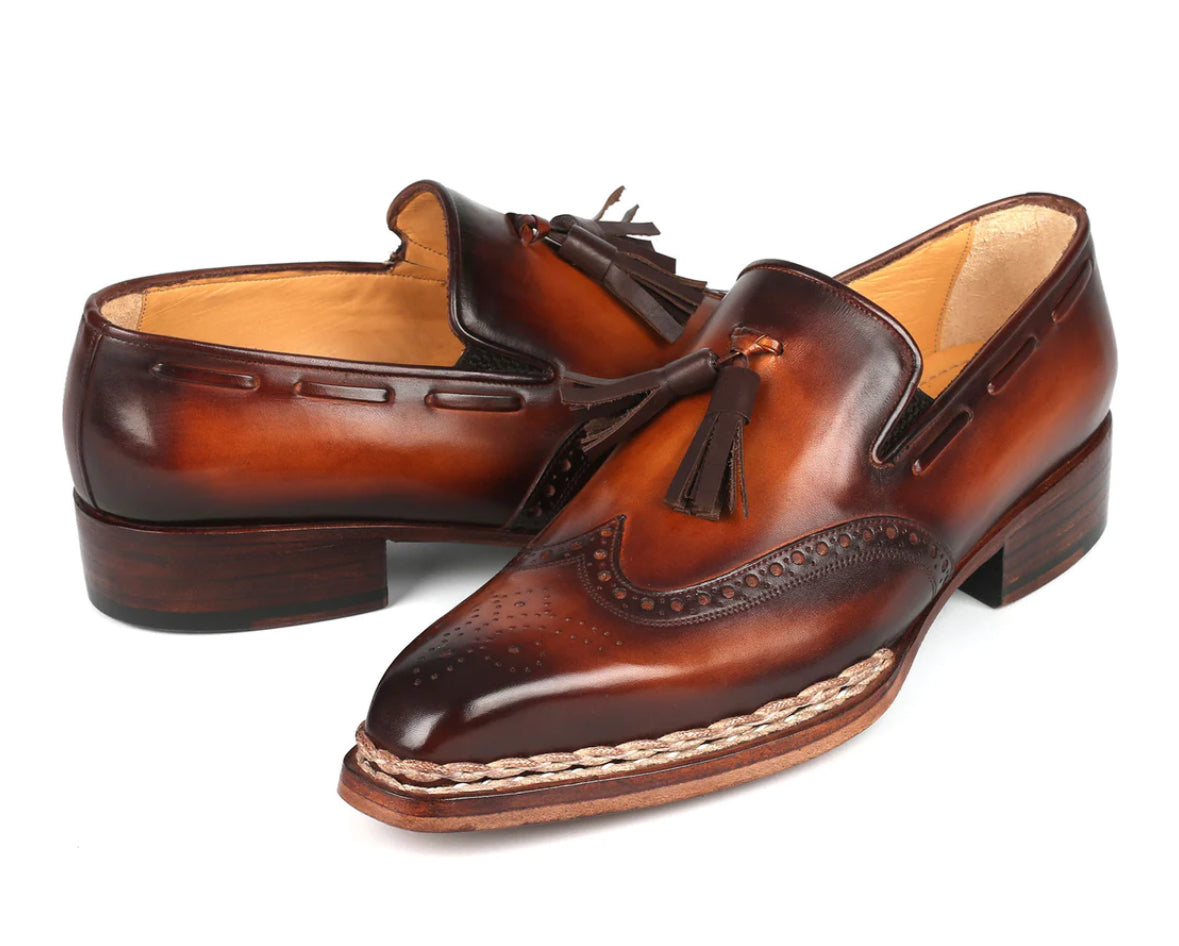 Brown norwegian stitch tassels loafers