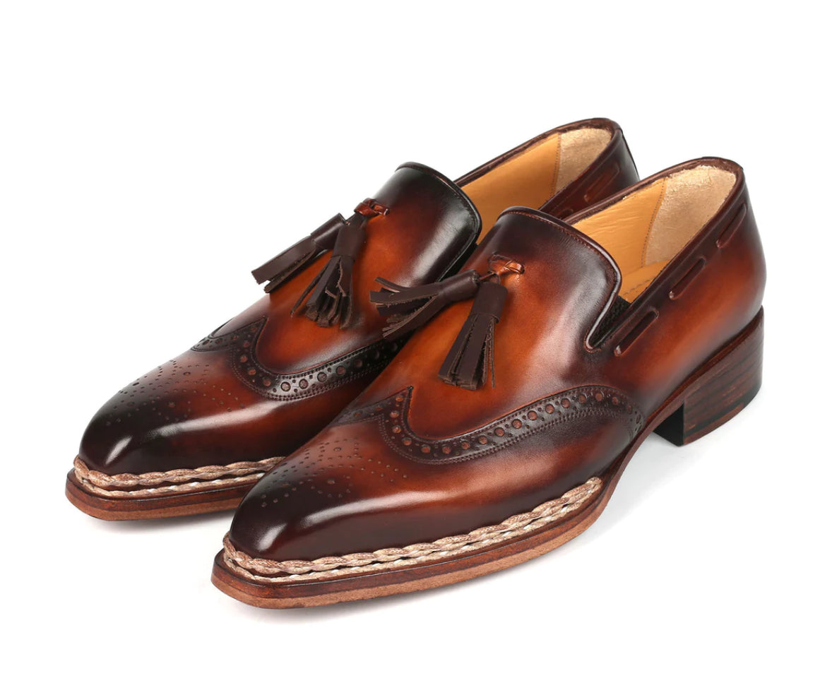 Brown norwegian stitch tassels loafers